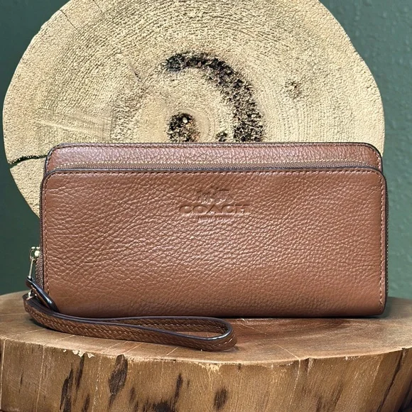 COACH Double Zip Accordion Pebble Leather Wallet - Picture 1 of 16